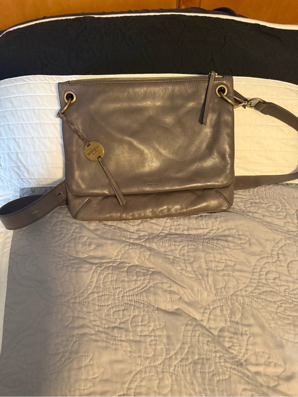 Margot Taupe Leather Crossbody with Gold Hardware